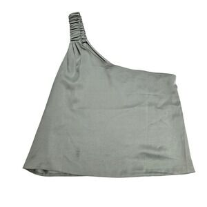 Know One Cares One Shoulder Top Womens Large Sage Green Like New GST2600 Satin